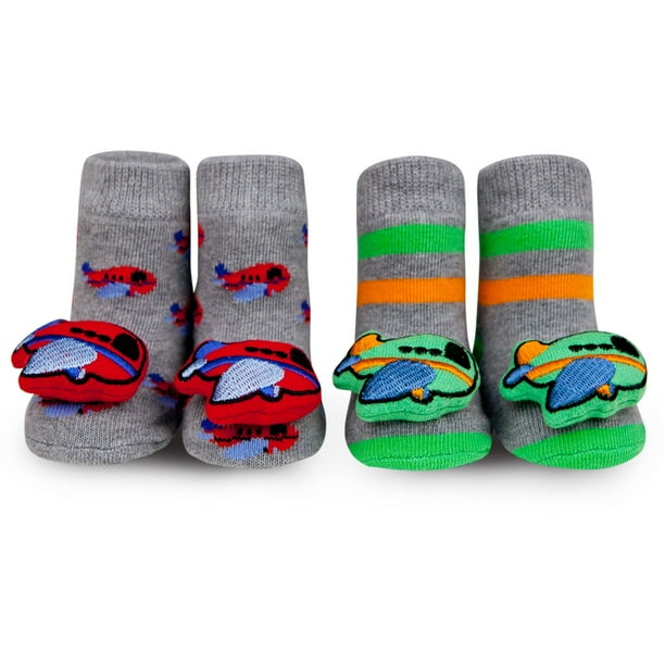 WADDLE Unisex Newborn Baby Giraffe Safari Rattle Socks Yellow Gray Chenille Socks 0-12M